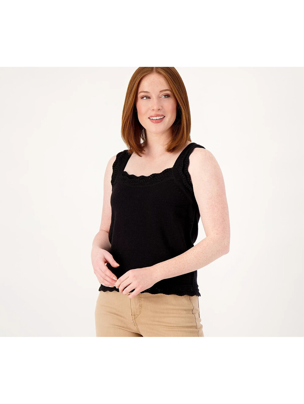 Isaac Mizrahi Live! Crochet Trim Square Neck Tank XS